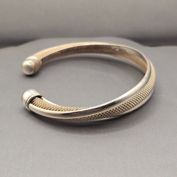 Sterling Silver Mesh Cuff Bracelet 7.5" Twisted Triple 925 Band Statement 33g - Picture 6 of 11